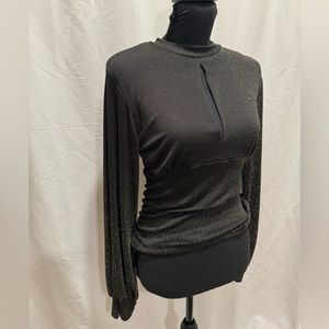 Black knit front slit top